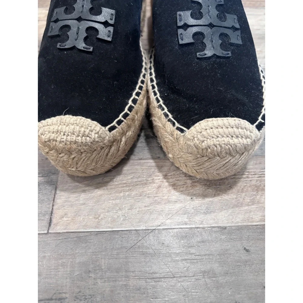 Tory Burch Ines Black Suede Logo Espadrille Flat Preppy Coastal Old Money 11